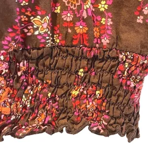 6‎ Degrees Cami Top Brown Boho Paisley Floral Smocked Hem Womens Size L thumbnail 3
