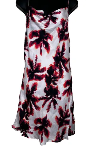 Area Stars Mini Slip Dress Women's Large White Pink Palm Print Spaghetti Strap thumbnail 1