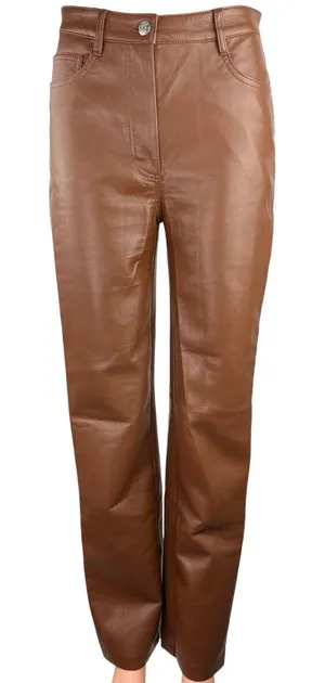 Aritzia Wilfred Brown Faux Leather High Rise Flat Front Straight Leg Pant Size 4 thumbnail 1