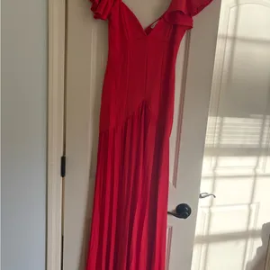 ASOS DESIGN ruffle sleeve seamed pleated maxi dress in red thumbnail 2