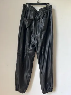Express Women’s M Black Faux Leather Jogger Pants High Rise Drawstring thumbnail 6