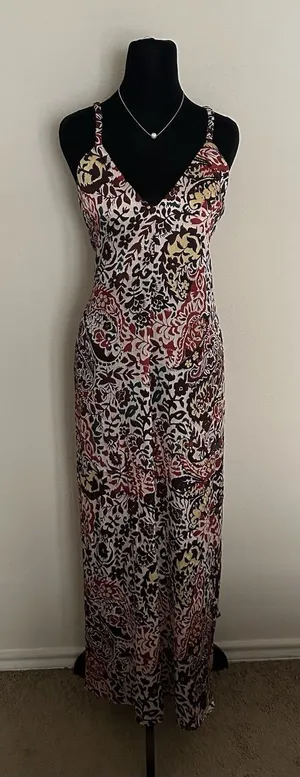 Zara Maxi Dress Multicolor floral and paisley print SZ M V-neck, Spaghetti Strap thumbnail 1
