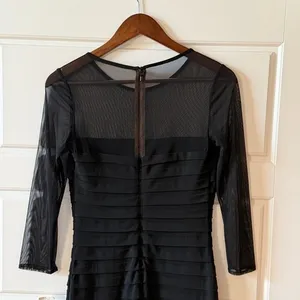 Tadashi Shoji Black Sheer Mesh Bodycon Midi Dress XS Illusion Sleeve Cocktail NWT thumbnail 3
