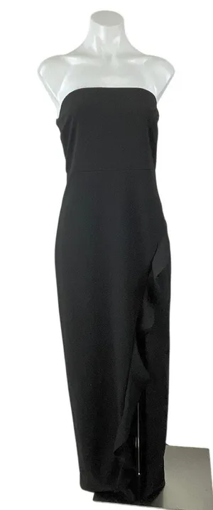 Lulus Black Strapless Sleeveless Tube Bandeau Ruffle Slit Maxi Dress Size M thumbnail 1