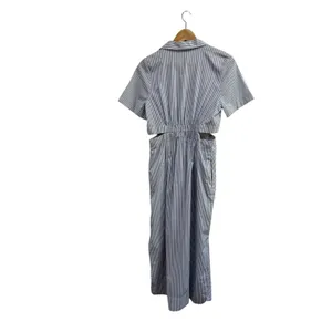 Old Navy Blue White Striped Cut Out Midi Shirt Dress Preppy 100% Cotton S thumbnail 3
