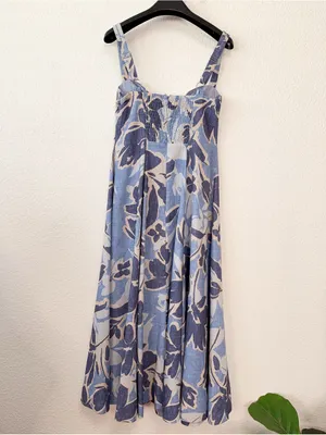 Moon River Spaghetti Strap Midi Dress Blue Multi Small thumbnail 13
