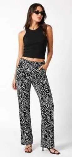 Zara Black White Psychedelic Swirl Jacquard Straight Leg Pants Size Large thumbnail 1