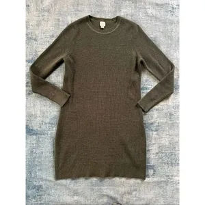 A New Day Olive Green Waffle Knit Long Sleeve Crew Neck Sweater Dress L thumbnail 2