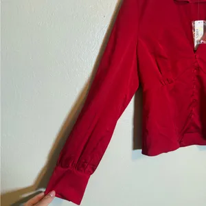 J. crew Deep V-neck button-front top in satin-backed crepe‎ thumbnail 4