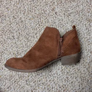 Women's Faux Suede Ankle Booties in Brown with Zipper thumbnail 3
