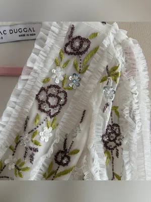 NWT MAC DUGGAL 9133 Hand-Beaded Floral Long-Sleeve Midi‎ Dress, Sz 2, IvoryMulti thumbnail 8