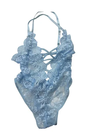 NEW Womens Blue Lingerie One Piece Stretch Lace Size Small Teddy Thong Bodysuit thumbnail 1