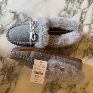 NWT J.Crew womens faux shearling grey moccasin slipper size 8 sold out! thumbnail 7