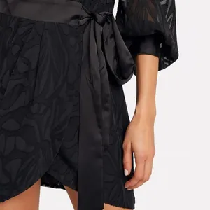 NWT Jonathan Simkhai Night Fil Coupé Wrap Mini Dress Black Floral Jacquard XS thumbnail 4