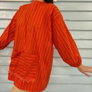 Vintage 60s/70s Stripe Balloon Sleeve Pom Pom Smock Top thumbnail 3