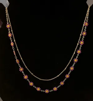 Gold and floral double chain necklace thumbnail 2
