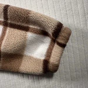 Hollister Womens Small Cropped Fleece Hoodie Jacket Plaid Beige Brown Full Zip thumbnail 7