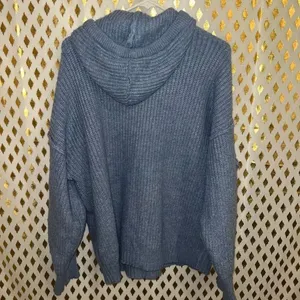American Eagle baby blue crochet knit hoodie chunky ribbed knit blue sweater wom thumbnail 5