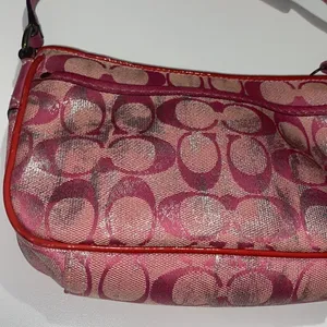 COACH Vintage Y2K Mini Monogram Suede/Leather Trim Canvas Shoulder Bag Hot Pink thumbnail 6