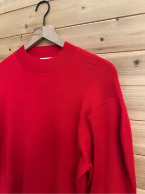 NWT Madewell Medium Red Merino Wool Ruffle Mockneck Crop Sweater Holidays Cozy thumbnail 3