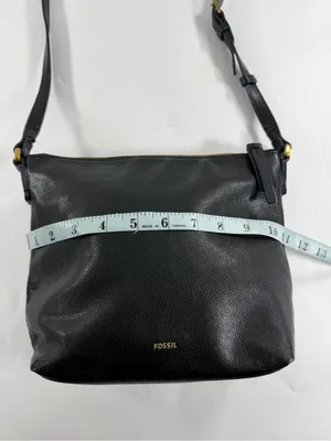 Fossil Black Pebbled Genuine Leather Crossbody Shoulder Bag Brass Hardware Purse thumbnail 5