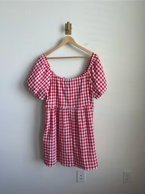 Petal + Pup Dorothea Gingham Mini Dress Red White Smocked Large thumbnail 14