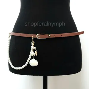 Mermaidcore Brown Faux Leather Pearl Shell Belt, Fits 32.5–35 Inches, X7GA1230 thumbnail 2