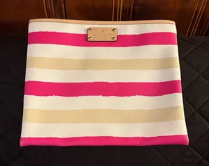 Kate Spade Adrienne Bondi Road Pink and Cream Striped Clutch Very Clean thumbnail 1