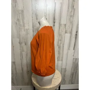 John Paul Richard Peasant Blouse Womens Small Burnt Orange Ruffle 3/4 Sleeve thumbnail 2