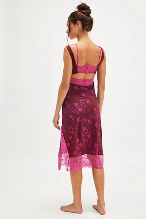 Free People x REVOLVE Floral Lace Party Crasher Midi Slip in Plum Combo thumbnail 6