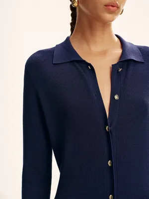 COMMENSE NWT Long Sleeve Button Knit Maxi Dress Navy Gold Buttons thumbnail 3