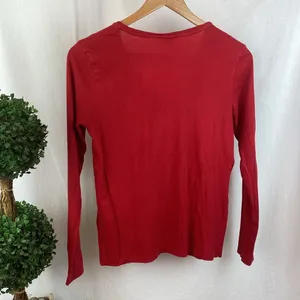 Ralph Lauren Red Long Sleeve V Neck Tee Shirt M thumbnail 3