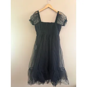 Lulus Flawless Aura Black Tulle Puff Sleeve Ruffled Midi Dress Size XL Formal thumbnail 5