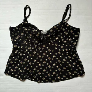 American Eagle XS Black Floral Babydoll Top w/ Adjustable Straps thumbnail 1