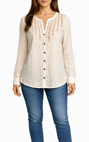 Free People Top Womens Size S White Cotton Long Sleeve Roll Tab Boho Lightweight thumbnail 1