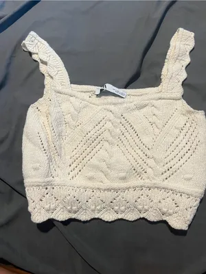 Zara Cream Knit Cropped Tank Top with Scallop Hem thumbnail 5