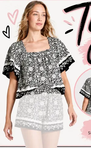 Universal Thread Black & White Square-Neck Boho Top thumbnail 1