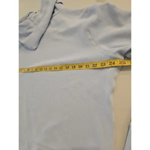 DKNY Waffle Knit Hoodie XXL Womens Light Blue Thermal Pullover Lounge Sweatshirt thumbnail 5