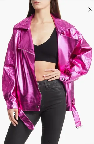 Akira Azalea Wang Pink Metallic Faux Leather Moto Jacket thumbnail 1