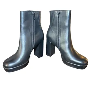 Jeffrey Campbell‎ Womens Black Leather Platform Square Toe Ankle Boots Size 9.5 thumbnail 4
