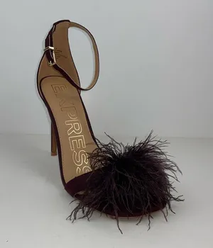 Heel Sandals Stilettos Size 9 Pom Pom by Express Heels Brown Burgundy color thumbnail 4