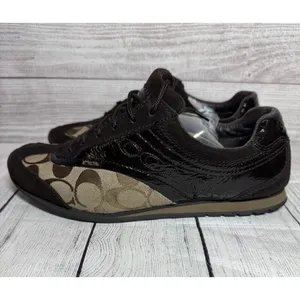 Coach Kodie Signature Sneaker A1390 Canvas/Patent Khaki/Brown Women's 8M thumbnail 3