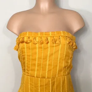 Honey punch gold strapless mini dress with tassels. New with tags thumbnail 7
