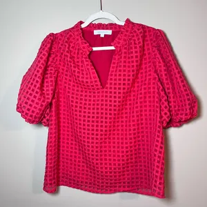Sugarlips Gretna Organza Check Puff Sleeve Blouse Red M thumbnail 2
