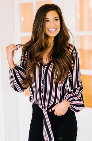 These Three Boutique Striped Tie Up Crop Top thumbnail 1