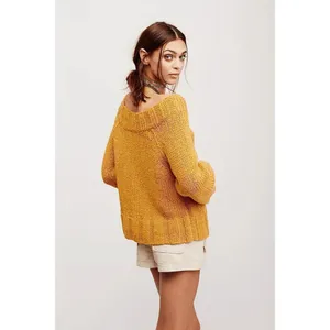 Free People Desert Sun Golden Yellow Beachy Slouch Chunky Sweater Large thumbnail 10