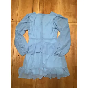Altar'd State Light Blue‎ Ruffle Mini Dress Long Puff Sleeve Surplice V-Neck M thumbnail 4