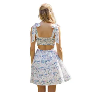 Simply Southern Bow Floral Mini Dress Tie‎ Shoulder Back Cutout Size Large thumbnail 11