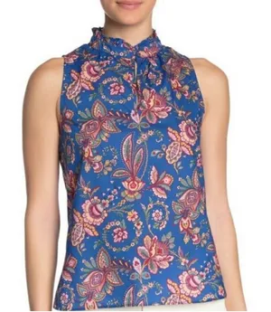 J. Crew‎ Liberty Floral Belle Ruffle Neck Top in Flora Belle Blue Multi Sz 6 thumbnail 1