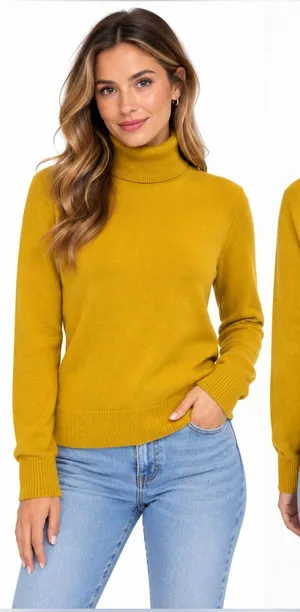 JOHN HENRIC Yellow Turtleneck 100% cashmere Sweater Large thumbnail 1